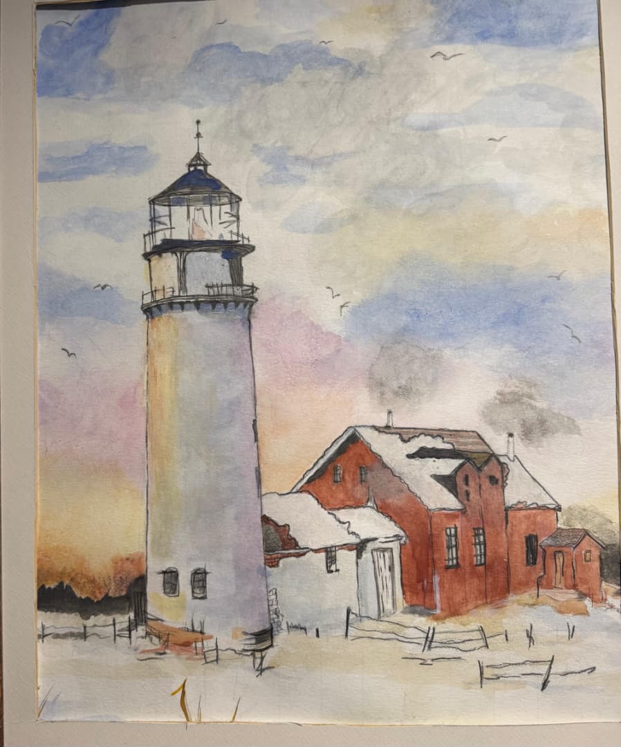 First Light at watch tower-Water colour on paper
